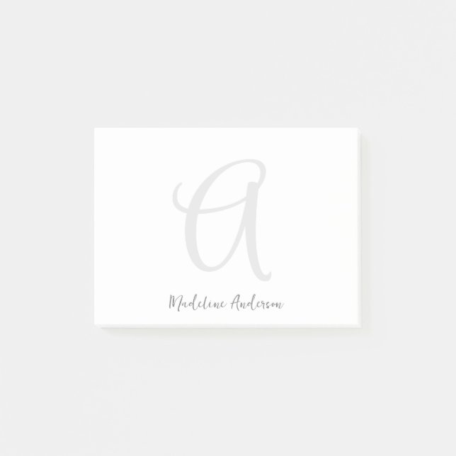 Monogram White Modern Minimalistisch Elegante Post-it Klebezettel (Vorderseite)
