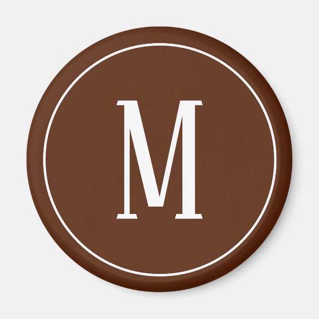Monogram White on Brown Round Magnet (Vorne)