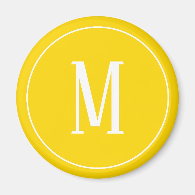 Monogram White on Golden Yellow Round Magnet (Vorne)