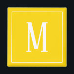 Monogram White on Golden Yellow Square Magnet<br><div class="desc">Ein quadratischer Magnet mit einem weißen Monogramm auf einem goldgelben Hintergrund. Passen Sie den Magneten mit Ihren eigenen Initialen oder Initialen,  Farben,  unter anderem mit anderen Optionen an.</div>