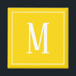 Monogram White on Golden Yellow Square Magnet<br><div class="desc">Ein quadratischer Magnet mit einem weißen Monogramm auf einem goldgelben Hintergrund. Passen Sie den Magneten mit Ihren eigenen Initialen oder Initialen, Farben, unter anderem mit anderen Optionen an.</div>