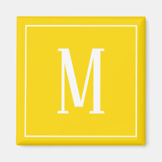 Monogram White on Golden Yellow Square Magnet