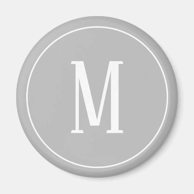 Monogram White on Grau Round Magnet (Vorne)
