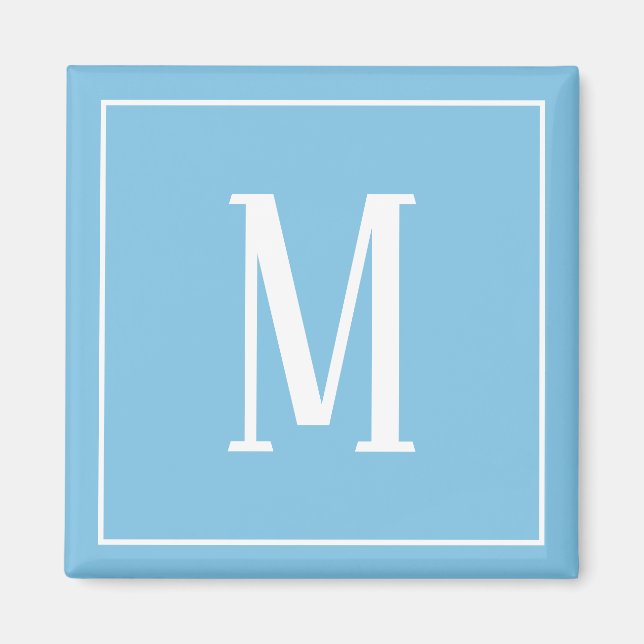Monogram White on Light Blue Square Magnet (Vorne)