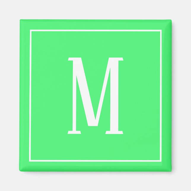 Monogram White on Light Green Square Magnet (Vorne)