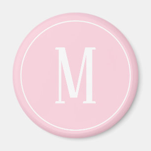 Monogram White on Light Pink Round Magnet