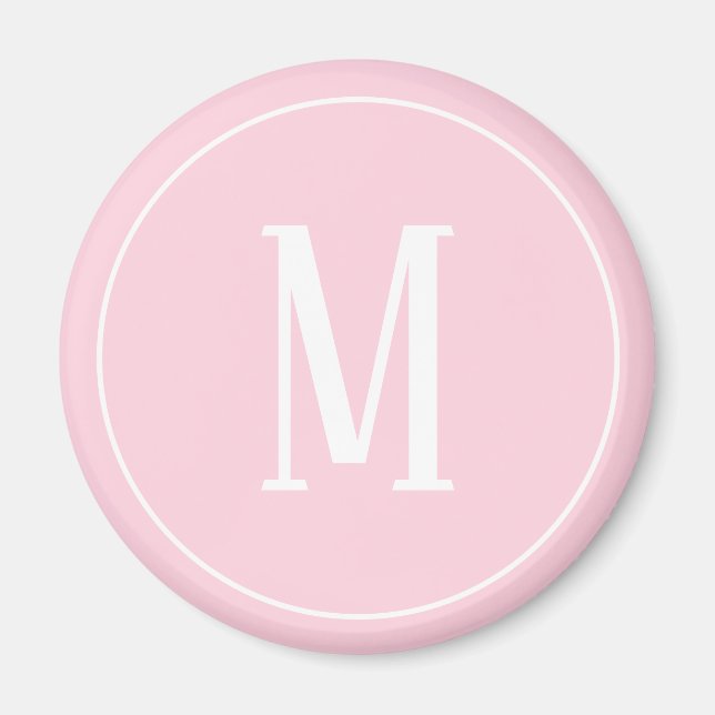 Monogram White on Light Pink Round Magnet (Vorne)
