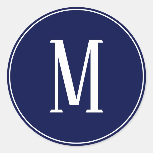 Monogram White on Navy Blue Round Aufkleber (Vorderseite)