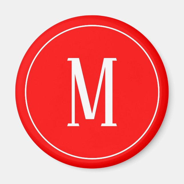 Monogram White on Red Round Magnet (Vorne)