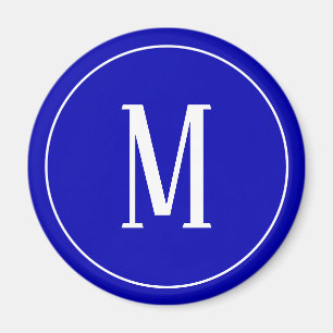 Monogram White on Royal Blue Round Magnet