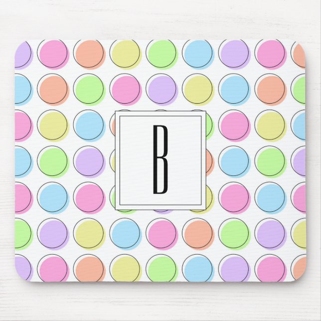 Monogram White Pastel Rainbow Polka Dot Pattern Mousepad (Vorne)