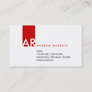 Monogram White Red Clean Business Card Visitenkarte