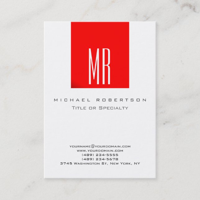 Monogram White Red Color Chubby Business Card Visitenkarte (Vorderseite)