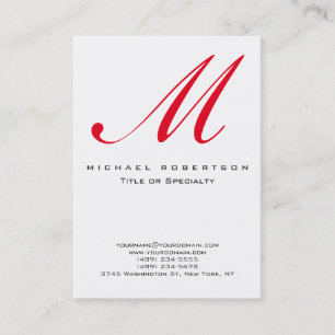 Monogram White Red Unique Chubby Business Card Visitenkarte