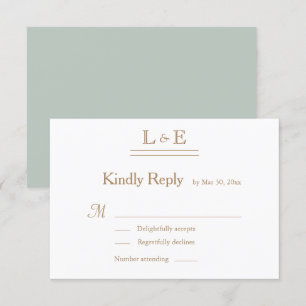 Monogram White Sage Gold Ampersand Wedding RSVP Einladung