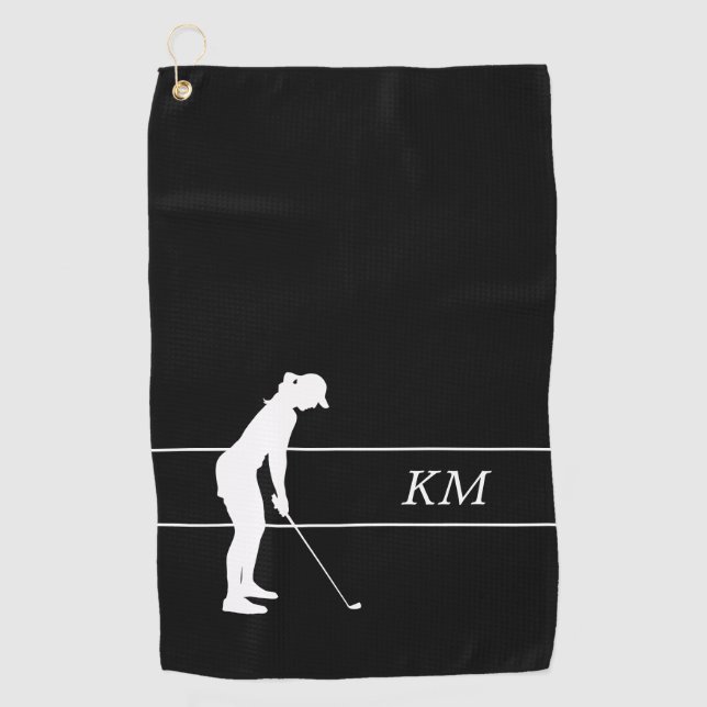 Monogram White Silhouette Golfer Golfer Golf Handt Golfhandtuch (Vorderseite)