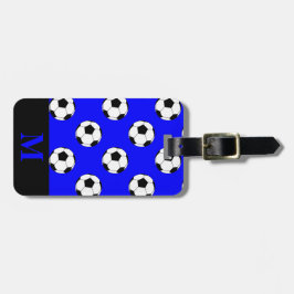 Monogram White Soccball Balls on Blue Gepäckanhänger