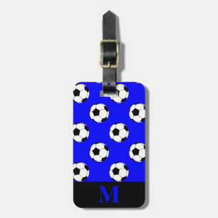 Monogram White Soccball Balls on Blue Gepäckanhänger