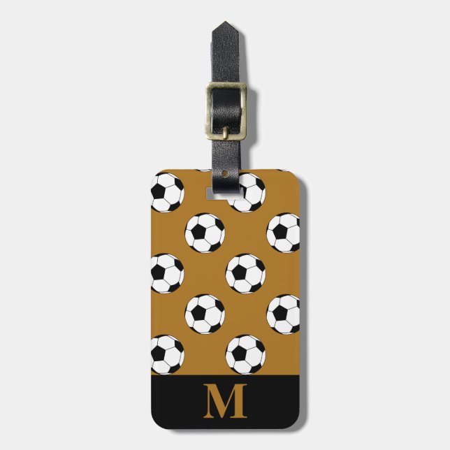 Monogram, White Soccer Balls, Matte Gold Gepäckanhänger (Vorderseite vertikal)