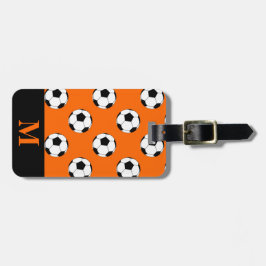 Monogram, White Soccer Balls, Orange Gepäckanhänger