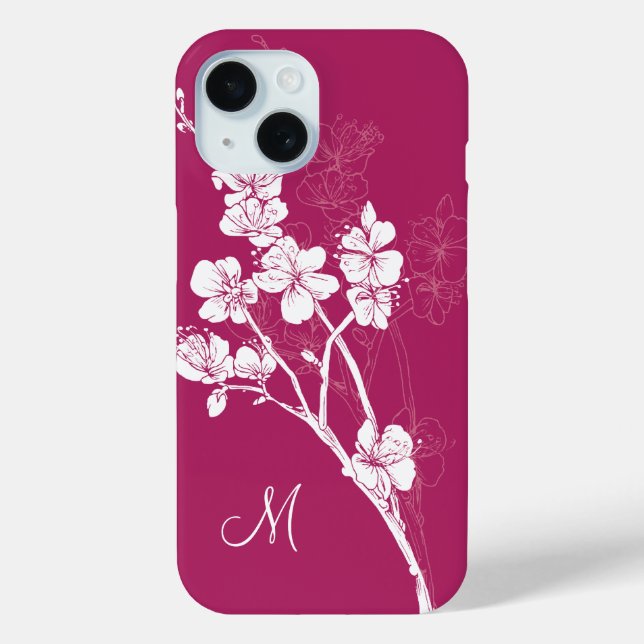 Monogram White Spring blüht auf Acai Pink Case-Mate iPhone Hülle (Rückseite)