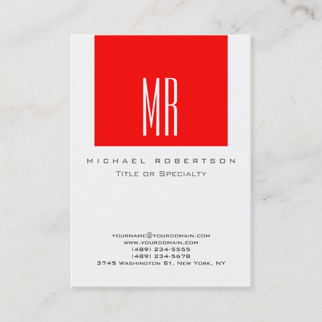Monogram White Strip Chubby Business Card Visitenkarte (Vorderseite)