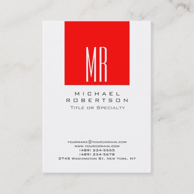 Monogram White Strip Chubby Business Card Visitenkarte (Vorderseite)