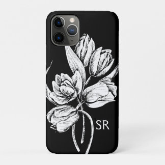 Monogram White Tulips auf schwarz iPhone 11 Pro Hülle