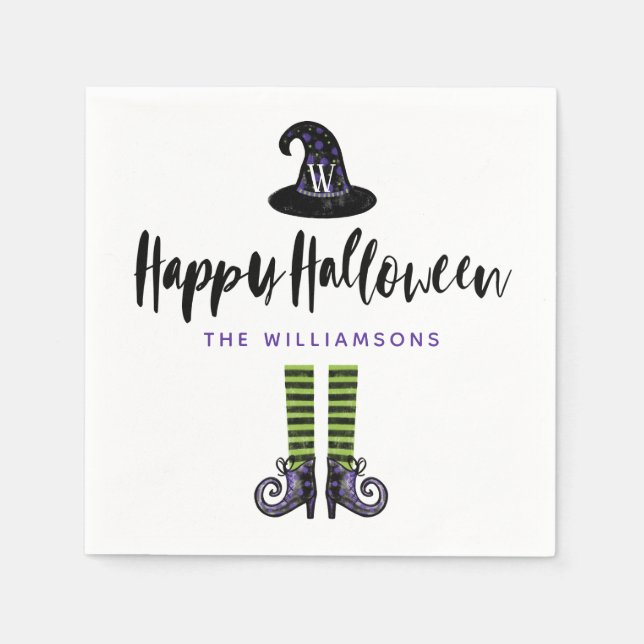 Monogram Wicked Witch Illustration Happy Halloween Serviette (Vorderseite)
