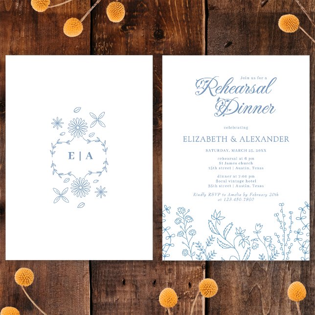 Monogram Wildblume Periwinkle Probe Dinner Einladung (Von Creator hochgeladen)