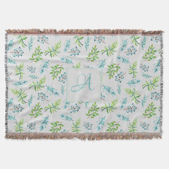 Monogram Wildblumen Blau-Grüne Hochzeitdekor Decke (Vorderseite)