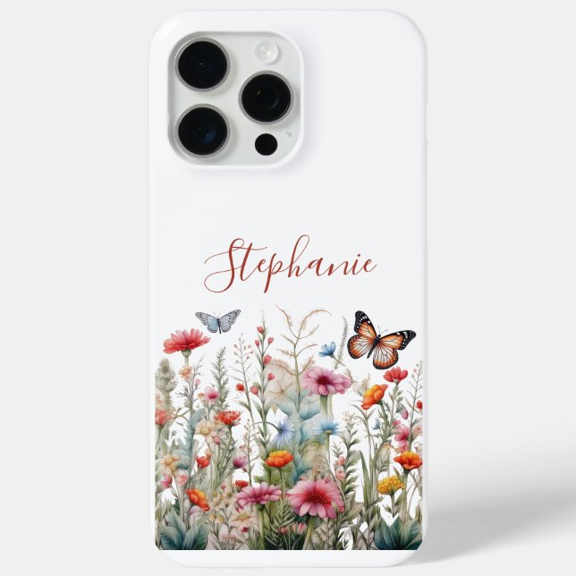 Monogram Wildblumen Butterflies Boho Geschenk für  Case-Mate iPhone Hülle (Rückseite)