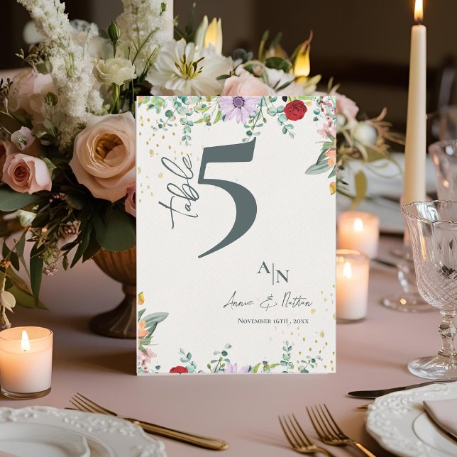 Monogram Wildblumen Floral Wedding Tischnummer (Monogram Wildflowers Floral Wedding Table Number)