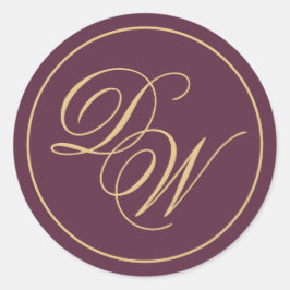 Monogram Wine Color 2 Initials Golden Calligraphy Runder Aufkleber