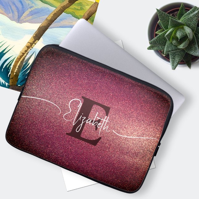 Monogram Wine Red Glitzer Girly Glam Laptopschutzhülle (Von Creator hochgeladen)