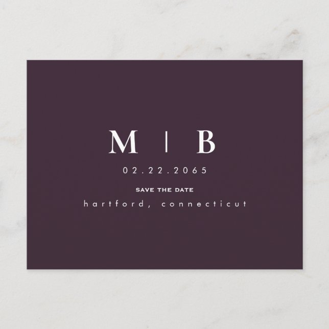 Monogram Wine Wedding Save the Date Announction Postkarte (Vorderseite)