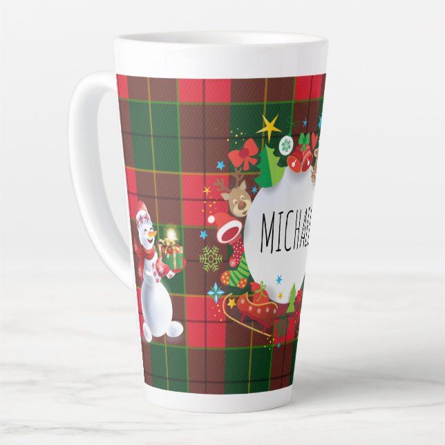 Monogram Winter Holiday Christmas Scottish Pattern Milchtasse (Linke Ecke)