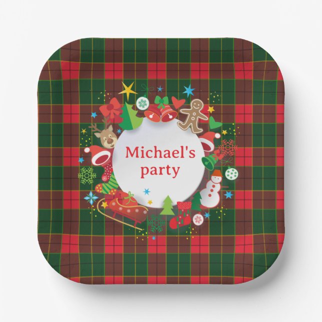Monogram Winter Holiday Christmas Scottish Pattern Pappteller (Vorderseite)