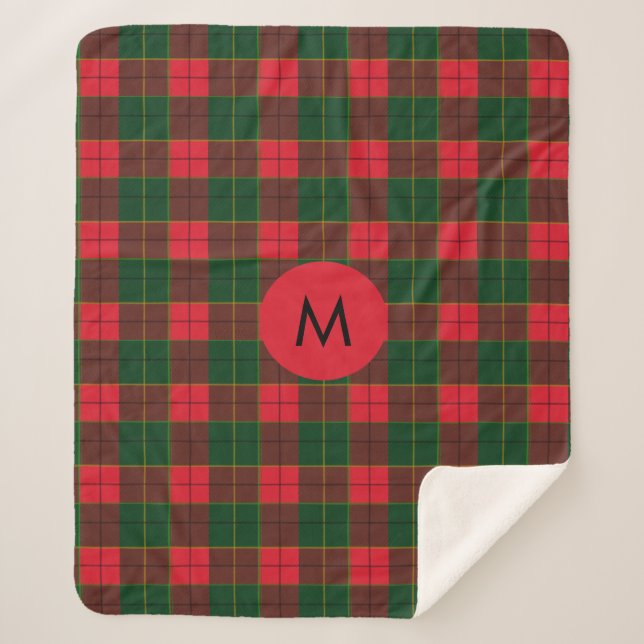 Monogram Winter Holiday Tartan pattern Scottish Sherpadecke (Vorderseite)