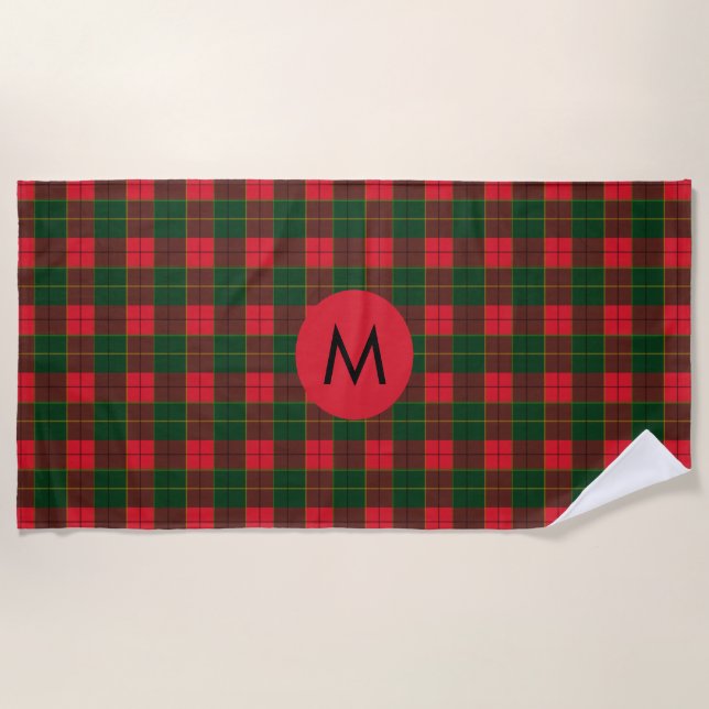 Monogram Winter Holiday Tartan pattern Scottish Strandtuch (Vorderseite)