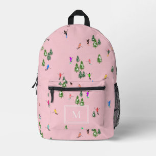 Monogram Winter Pink Skiers Skifahren Bedruckter Rucksack