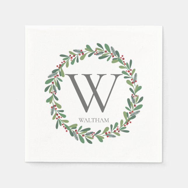 Monogram Winter Sprils Weihnachtscocktail Napkin Serviette (Vorderseite)