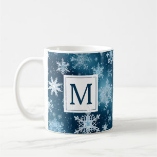 Monogram Winter Wonderland Snowflakes Blue White Kaffeetasse