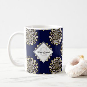 Monogram, wir beobachten Sie Navy & Gold Polka Dot Kaffeetasse