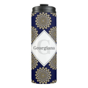 Monogram, wir beobachten Sie Navy & Gold Polka Dot Thermosbecher