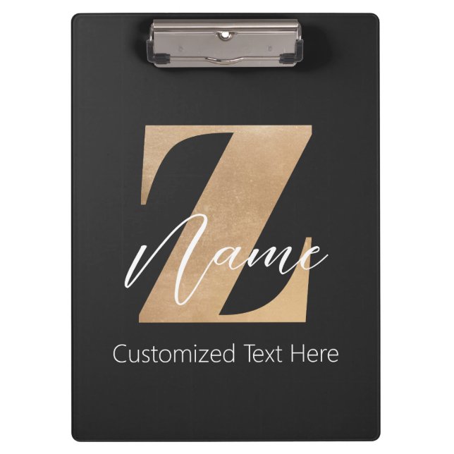 Monogram with Initial Z & Custom Name Personalized Klemmbrett (Vorderseite)