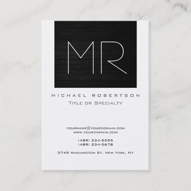 Monogram Wood Effect Striping White Business Card Visitenkarte (Vorderseite)
