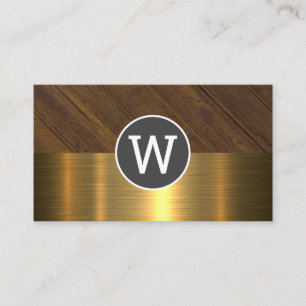 Monogram Wood Gold Metall Visitenkarte