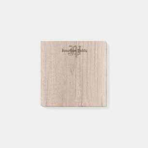Monogram Wood Look Old Style Script Template Post-it Klebezettel