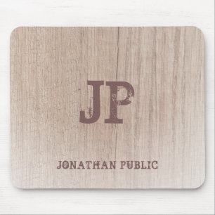 Monogram Wood Look Trendy Elegant Template Mousepad